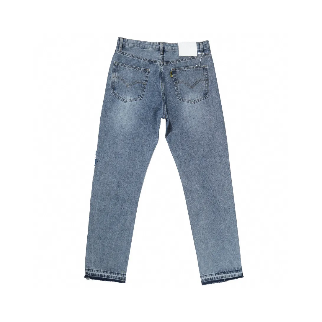 -Size upper body P286#G77 GALLERY DEPT.G letter patch pudding 5001 denim washed and distressed spliced jeans -Original purchase and pattern making to truly restore the ultimate vintage texture -Original hardware accessories, washed and other elevators, QR code analysis are all purchased from the original factory, high degree of restoration, you are welcome to compare with a certain product~ -Three-dimensional version Loose and comfortable, not picky about the figure, taller and slimmer, factory Seiko, original factory quality control, same style for men and women, can be matched with couples Versatile recommendation: must-have jeans for all seasons Color: blue Size: S-XXL (28-36)